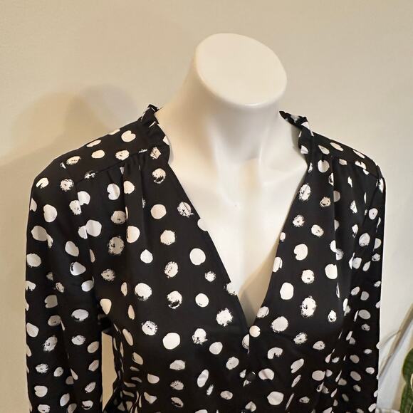 Black Polka Dot J. Crew Blouse sz 8 - Picture 3 of 10